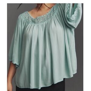 Anthropologie Gauzy Swing Top Womens Large Pale Turquoise Blue Flowy Peasant